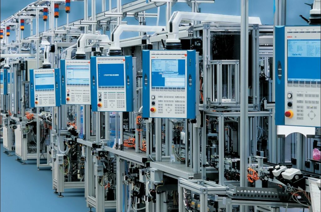 Factory with control panels